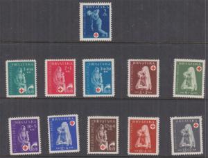 CROATIA, 1943 Red Cross set of 11 inc. 2k. Charity Tax, lhm.