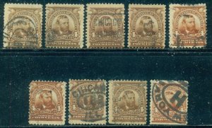 SCOTT # 303, USED, VERY GOOD-FINE, 9 STAMPS, GREAT PRICE!