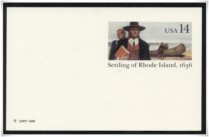 SC#UX112 14¢ Settling of Rhode Island Postal Card Mint 