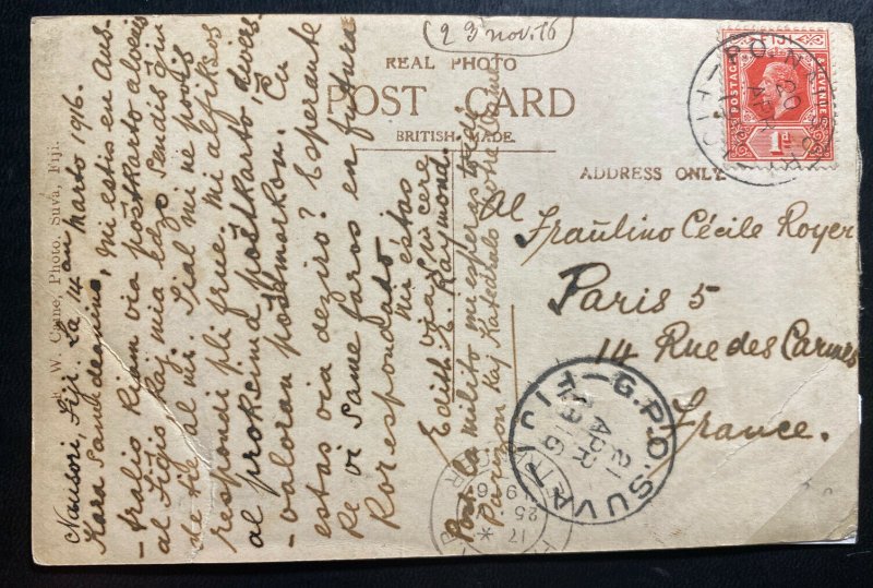 1919 Nausori Fiji Real Picture Postcard Cover To Paris France General Post Offic