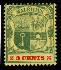 MAURITIUS SG166 1904 3c GREEN & CARMINE/YELLOW MTD MINT