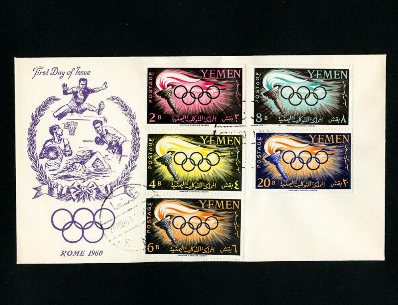 Yemen Stamps # 98-102 on Olympic First Day Cover FDC