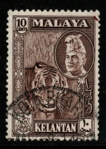 MALAYA KELANTAN SG88 1957 10c DEEP BROWN FINE USED