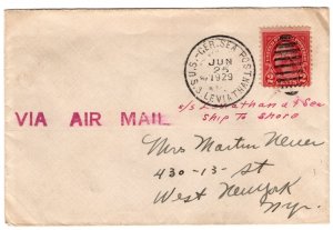 2 Cent George Washington on Cover US Sea Post SS Leviathan June 25, 1929