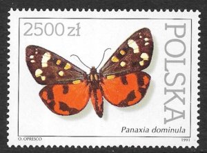 POLAND 1991 2500z BUTTERFLY Issue Sc 3054 MNH