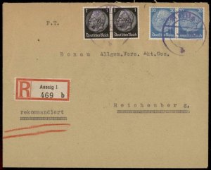 Germany 1939 Aussig Sudetenland Registered Provisional Cover Czechoslovak G72546