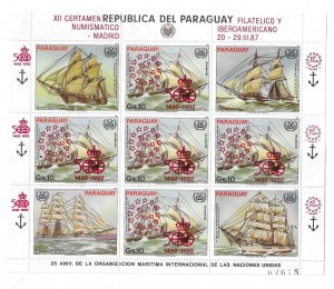 Paraguay 1987 Ships Discovery America Columbus Overprinted Sheet Sc 2198 MNH C17