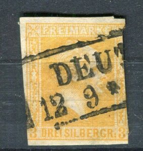 GERMANY PRUSSIA; 1858 classic Friedrich Imperf issue used 3sgr. value Postmark