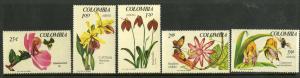 COLOMBIA 768-9,C489-91 MNH SCV $8.70 BIN $4.50 FLOWERS