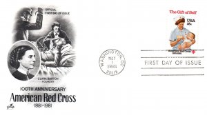 US FIRST DAY COVER 100th ANNIVERSARY OF THE AMERICAN RED CROSS (2) CACHETS 1981