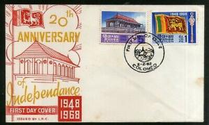 Sri Lanka 1968 Independance Memorial Flags Coat of Arms Sc 413-14 FDC # 5881