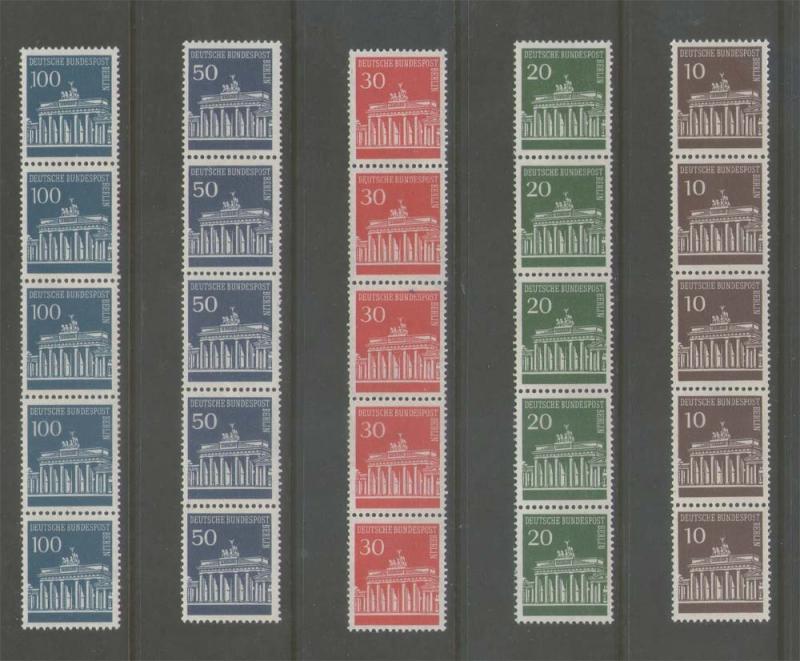 Germany Berlin Sc 9N251-255 strip 5 with # Coil MNH