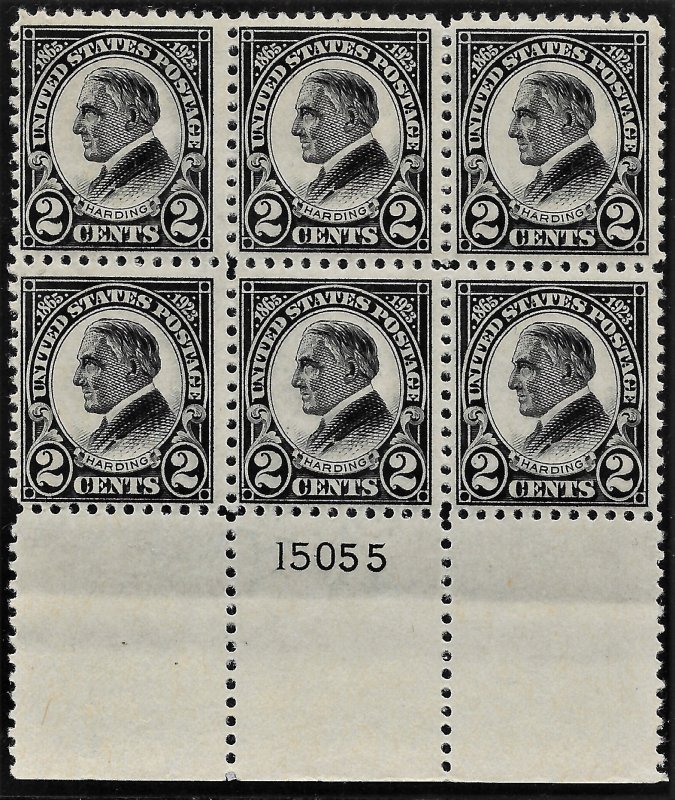 US 1923 Sc. 610 Plate Block, hinge remnants, Cat. Val. $47.50.