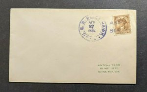 1932 USS Black Hawk Navy Cover to Settle Washington Asiatic Station Cancel