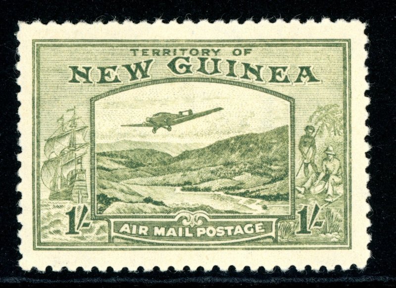 British Colonies 1939 New Guinea Airmail 1' Sage Green Sc #C55 Mint G697