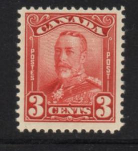 Canada Sc 151 1928 3c dark carmine George V scroll issue stamp mint