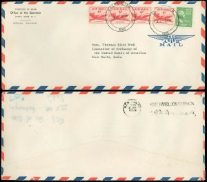 1955 OFFICE OF THE GOVERNOR, AGANA GUAM M. I. OB Envelope to INDIA! To Embassy!