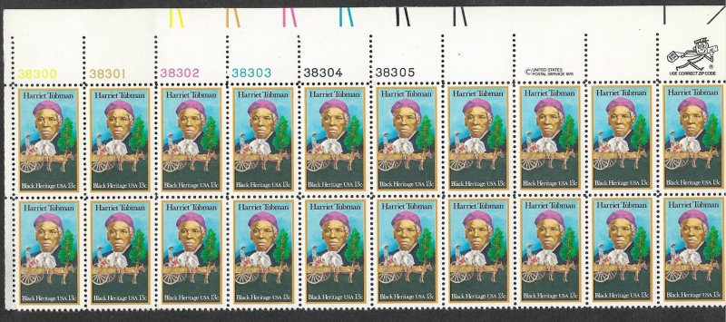 USA # 1744 Harriet Tubman  - Plate Block of 20    (1) Mint NH