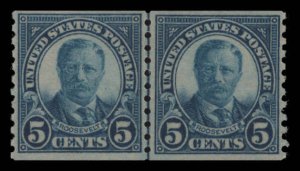 US Scott #602 Roosevelt 5c Coil Line Pair MNH OG > Date of Issue 3-5-1924