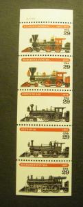 Scott 2847a, 29c Steam Locomotives, UNFOLDED Pane of 5, #S11111, MNH Booklet