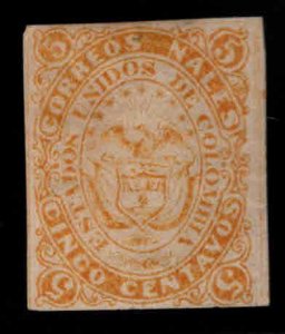 Colombia Scott 53 MH* 1868  5c orange Genuine Scarce hinge remnants pencil marks