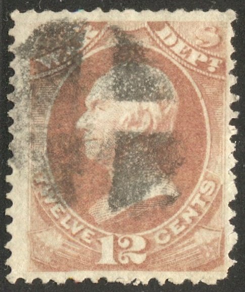 US 1873 Sc O89  F Used 12c rose, War Department Official