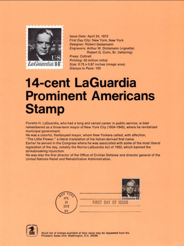 US SP300 LaGuardia 1397 Souvenir Page FDC