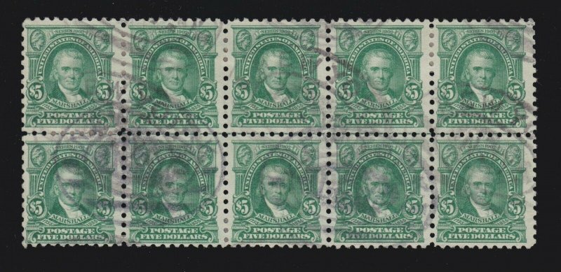 US 480 $5 Marshall Used Block of 10 VF SCV $700