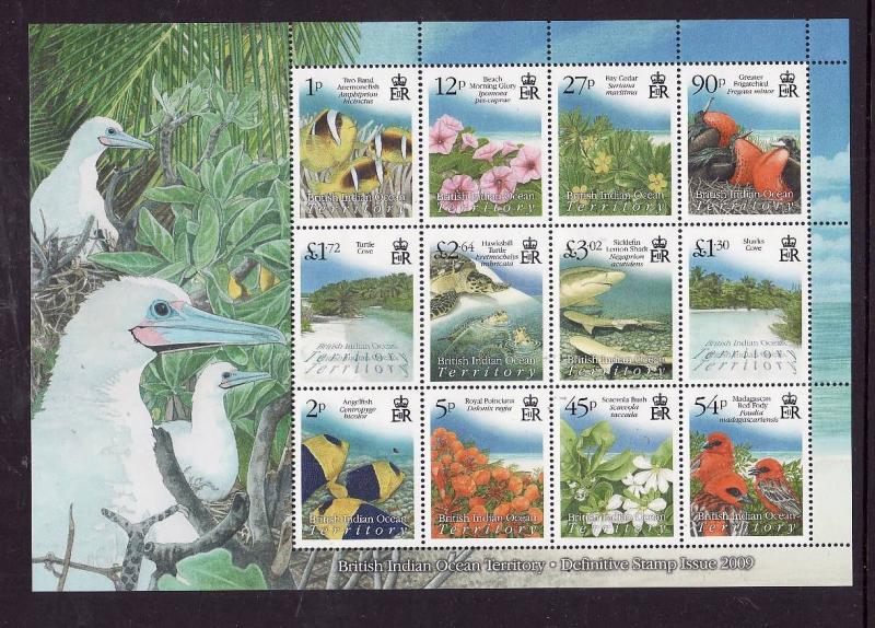 BIOT-Sc#394a-unused NH sheet-Flora & Fauna-Flowers-Birds-Fish-2009-