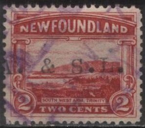Canada: Newfoundland 132 (used, perfin forerunner ovpt) 2c South West Arm (1923)
