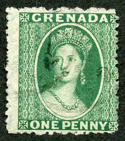 Grenada SG19 1d Green wmk Small Star (sideways) Rough Perf 14.5 Cat 9.50 pounds