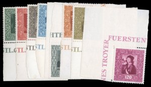 Liechtenstein #227-235 Cat$47.50, 1949 Portraits, complete set with sheet mar...