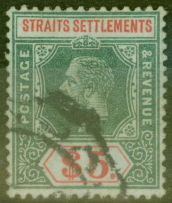 Straits Settlements 1913 $5 Green & Red-Green SG212 Fine Used