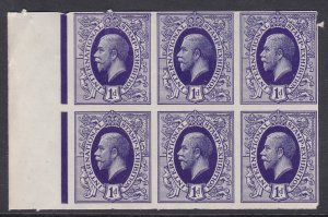 1912 1d George V Purple imperf International Stamp Exhibition LH Blck of 6 U/M