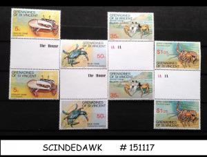 GRENADINES OF ST VINCENT - 1977 CRABS AND LOBSTERS ISSUE - GUTTER PAIR 8V MNH