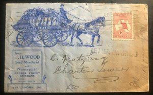 1913 Queensland Australia Advertising Seed Merchant cover To Charterstowers