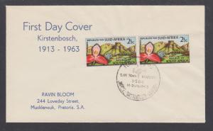 South Africa Sc 284, 1963 2½c Red Orchid pair, Kirstenboch Botanical Gardens FDC