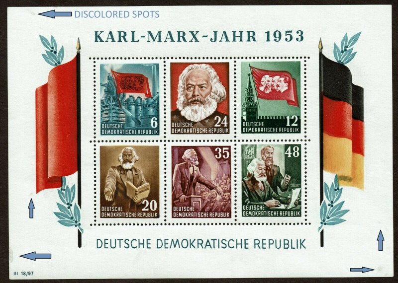 HuskyStamps ~ Germany DDR #144a, Perforated Souvenir Sheet, MNH, Marx, 11pics