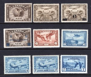 Canada 1928-1946 Sc C1-C9 MNH VF Airmails Complete Fresh Color