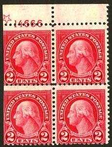 U.S. #579 MINT PL# star BLOCK OF 4 OG NH Miscut left