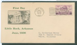 US 782 1936 3c Arkansas Statehood Centennial single on an addressed, typed FDC with a Roessler Cachet