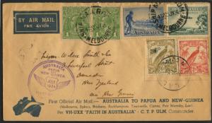 AUSTRALIA TO NEW ZEALAND VIA PAPUA & NEW GUINEA FIRST FLT COVER JULY 1934 BL1608