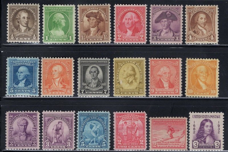 HS&C: 1932 US Commemorative Stamp Year Set MNH #704-719,724-725 F/VF