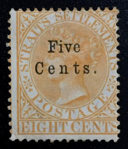 Malaya 1879 Straits Settlements QV 5c on 8c MH SG#20 M4134