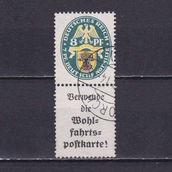 GERMANY 1928, Mi# S58, CV €400, Stamp with coupon from booklet, Used