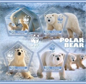 Stamps. Fauna Animals WWF Polar Bear  1+1 sheets perforated 2021 year St.Vincent