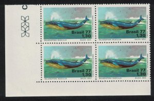 Brazil Blue Whale Corner Block of 4 1977 MNH SG#1663 MI#1597