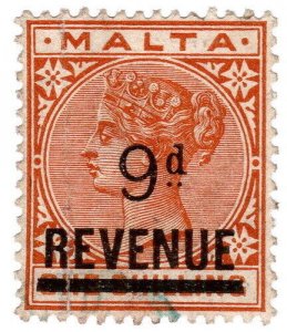 (I.B) Malta Revenue : Duty Stamp 9d on 1/- OP