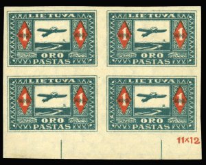 Lithuania #C5a Cat$180+ (for hinged pairs), 1922 1auk green, imperf. corner m...