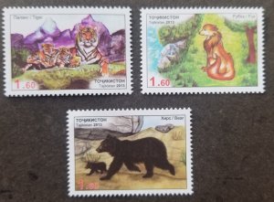 *FREE SHIP Tajikistan Fauna Wild Animals 2013 Tiger Bear Fox Wildlife (stamp MNH